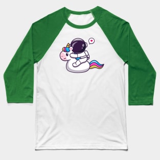 Cute Astronaut Riding Unicorn Cartoon Baseball T-Shirt